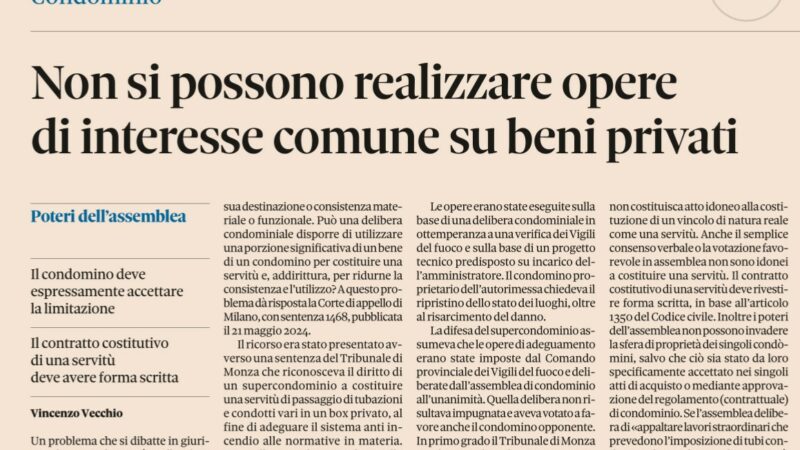 Opere di interesse comune su beni di pertinenza del singolo condomino
